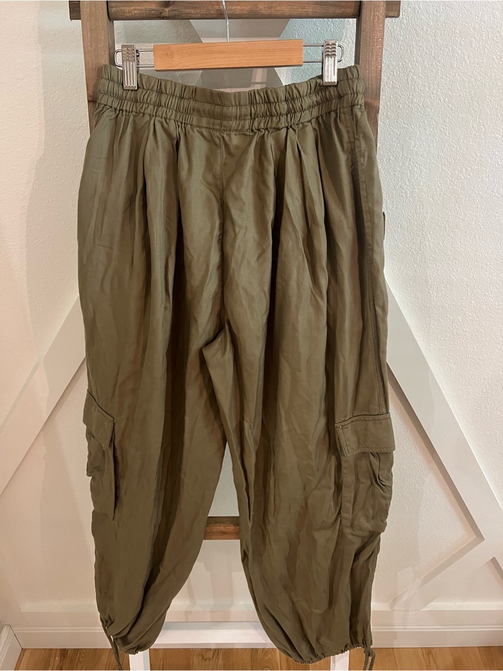 Free People Olive Green Cargo Drawstring Balloon Pants - Picture 6 of 6